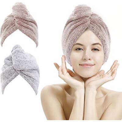 M-bestl Pacote de 2 toalhas de cabelo, toalha de secagem rápida com botões, toalha de bambu para secar o seu cabelo mais rápido (cinzento estrela e rosa estrela) M-bestl Pacote de 2 toalhas de cabelo, toalha de secagem rápida com botões, toalha de bambu para secar o seu cabelo mais rápido (cinzento estrela e rosa estrela)