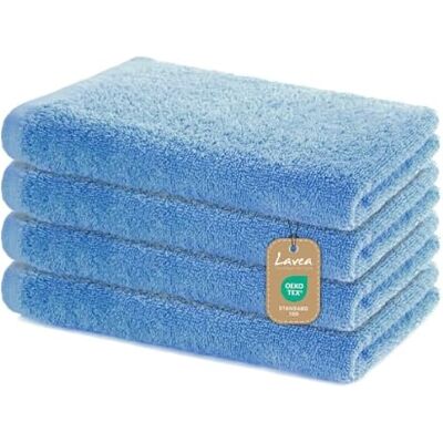 Lavea Conjunto de 4 toalhas de mão 40 × 70 cm, toalhas de banho de algodão 100 % macias e absorventes, certificado Oeko-Tex, lavável a 60 °C, para casa de banho, convidados e ginásio, azul golfinho Lavea Conjunto de 4 toalhas de mão 40 × 70 cm, toalhas de banho de algodão 100 % macias e absorventes, certificado Oeko-Tex, lavável a 60 °C, para casa de banho, convidados e ginásio, azul golfinho