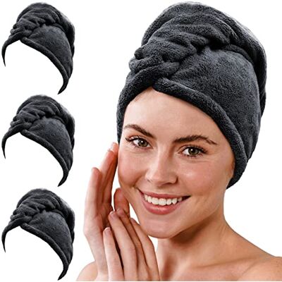 Gräfenstayn Conjunto de 3 toalhas de microfibra com 2 botões toalha de cabelo curto e comprido, botão turbante de secagem rápida e absorvente (antracite) Gräfenstayn Conjunto de 3 toalhas de microfibra com 2 botões toalha de cabelo curto e comprido, botão turbante de secagem rápida e absorvente (antracite)