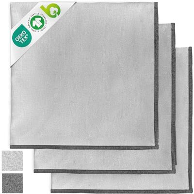 Miqio ® Conjunto de 3 panos de cozinha de algodão de design com elegante costura decorativa. Toalhas, panos secos, 100% algodão orgânico (70 x 45 cm), cor cinza claro Miqio ® Conjunto de 3 panos de cozinha de algodão de design com elegante costura decorativa. Toalhas, panos secos, 100% algodão orgânico (70 x 45 cm), cor cinza claro