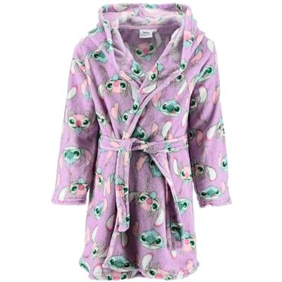 Disney Stitch e Anjo, bata para meninas, batinha de estar em casa infantil, design de bata polar macia, tamanhos 3 a 8 anos, lilás Disney Stitch e Anjo, bata para meninas, batinha de estar em casa infantil, design de bata polar macia, tamanhos 3 a 8 anos, lilás