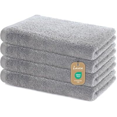 Lavea Conjunto de 4 toalhas de mão 40 × 70 cm, toalhas de banho de algodão 100 % macias e absorventes, certificado Oeko-Tex, lavável a 60 °C, para casa de banho, convidados e ginásio, prata Lavea Conjunto de 4 toalhas de mão 40 × 70 cm, toalhas de banho de algodão 100 % macias e absorventes, certificado Oeko-Tex, lavável a 60 °C, para casa de banho, convidados e ginásio, prata