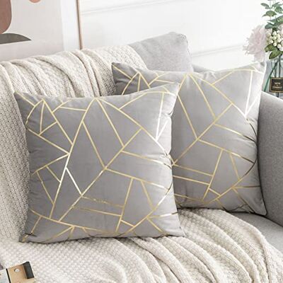 ETOLISHOP Capa de Almofada Cinzenta e Dourada 45x45cm Almofada Decorativa Geométrica Conjunto de 2 Peças de Veludo Quadrado Capa de Almofada Moderna 18x18" para Sala de Estar Quarto Sofá ETOLISHOP Capa de Almofada Cinzenta e Dourada 45x45cm Almofada Decorativa Geométrica Conjunto de 2 Peças de Veludo Quadrado Capa de Almofada Moderna 18x18" para Sala de Estar Quarto Sofá