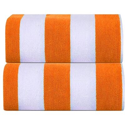 SweetNeedle Sweet Needle Embalagem de 2 toalhas de praia 100 % algodão fio em anéis 76 cm x 152 cm 450 g/m² toalha de natação e piscina clássica às riscas altamente absorvente cabana laranja SweetNeedle Sweet Needle Embalagem de 2 toalhas de praia 100 % algodão fio em anéis 76 cm x 152 cm 450 g/m² toalha de natação e piscina clássica às riscas altamente absorvente cabana laranja