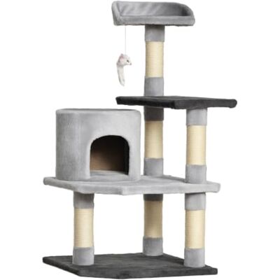 PawHut Árvore para Gatos Arranhador Grande com Plataformas, Casinhas, Rato de Brincar, 100cm, Placa de Partículas, Revestido de Felpa Bege PawHut Árvore para Gatos Arranhador Grande com Plataformas, Casinhas, Rato de Brincar, 100cm, Placa de Partículas, Revestido de Felpa Bege