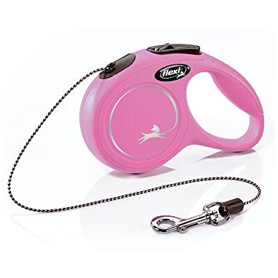FLEXI New Classic Trela retrátil para cães extrapequenos de até 8 kg, 3 m, para passear animais de estimação sem emaranhados com uma só mão, com travão, pausa, bloqueio, qualidade alemã, cor rosa FLEXI New Classic Trela retrátil para cães extrapequenos de até 8 kg, 3 m, para passear animais de estimação sem emaranhados com uma só mão, com travão, pausa, bloqueio, qualidade alemã, cor rosa