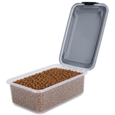 Nobleza Recipiente de alimentos para animais de estimação 10 l, caixa hermética transparente com rodas, tampa rebatível e pá para comida de cães e gatos, cinzento Nobleza Recipiente de alimentos para animais de estimação 10 l, caixa hermética transparente com rodas, tampa rebatível e pá para comida de cães e gatos, cinzento