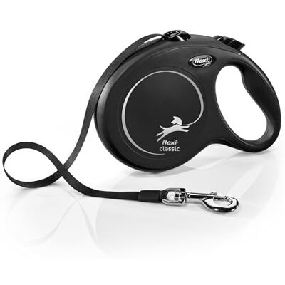 FLEXI Trela retrátil clássica para cão (fita), 26 pés, grande, cor preta FLEXI Trela retrátil clássica para cão (fita), 26 pés, grande, cor preta