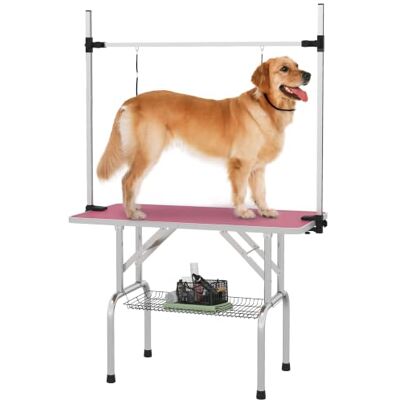 PawHut Mesa de cabeleireiro canina dobrável cães/gatos 107 x 60 x 164 cm Mesa de higiene com cesta de grade metálica, bancada antiderrapante, barra de aço inoxidável ajustável PawHut Mesa de cabeleireiro canina dobrável cães/gatos 107 x 60 x 164 cm Mesa de higiene com cesta de grade metálica, bancada antiderrapante, barra de aço inoxidável ajustável