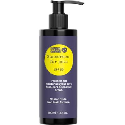 Noseprint Protetor solar SPF 50 para animais de estimação, garrafa de proteção solar para animais de estimação, 100 ml, protetor solar hidratante para cães e gatos, fórmula não tóxica, nariz de cão, bálsamo para patas Noseprint Protetor solar SPF 50 para animais de estimação, garrafa de proteção solar para animais de estimação, 100 ml, protetor solar hidratante para cães e gatos, fórmula não tóxica, nariz de cão, bálsamo para patas