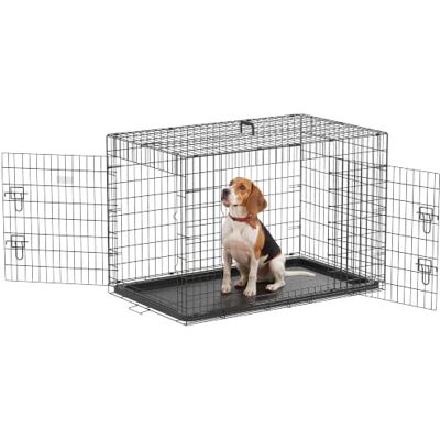 PawHut Transportador de Cães de 2 Portas Gaiola de Arame para Cães Dobrável com Alça de Aço 106x71x76cm Preto PawHut Transportador de Cães de 2 Portas Gaiola de Arame para Cães Dobrável com Alça de Aço 106x71x76cm Preto