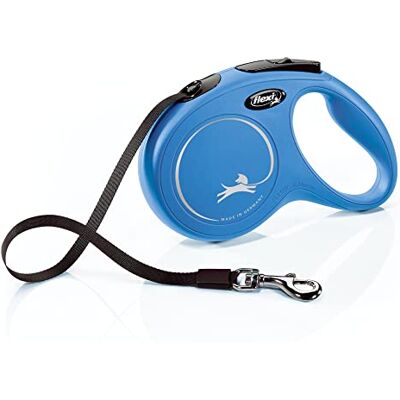 FLEXI New Classic Trela retrátil para cães médios de até 25 kg, 4,9 m, para passear animais de estimação sem emaranhados com uma só mão, com travão, pausa, bloqueio, qualidade alemã, cor azul FLEXI New Classic Trela retrátil para cães médios de até 25 kg, 4,9 m, para passear animais de estimação sem emaranhados com uma só mão, com travão, pausa, bloqueio, qualidade alemã, cor azul