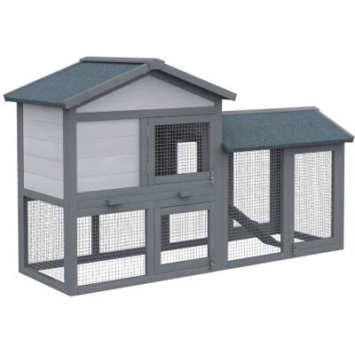 PawHut Coelheira de Madeira Exterior para Coelho com Bandeja Removível, Rampa Antiderrapante Incorporada, Portas, Grande Espaço de Atividades 147x54x84 cm Cinza PawHut Coelheira de Madeira Exterior para Coelho com Bandeja Removível, Rampa Antiderrapante Incorporada, Portas, Grande Espaço de Atividades 147x54x84 cm Cinza
