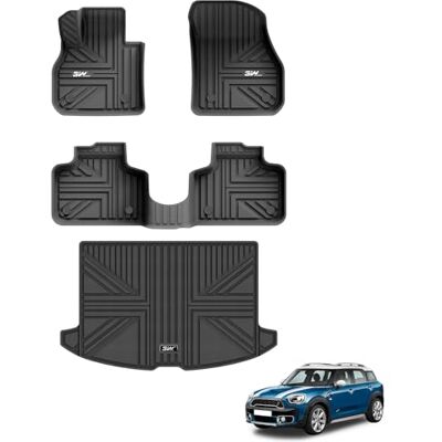 3W Tapetes de carro e porta-malas para mini Countryman F60 2017-2024, TPE tapetes para todos os tipos de clima para mini Countryman a 1ª e 2ª fila conjunto completo, suporta cães, acessórios, preto 3W Tapetes de carro e porta-malas para mini Countryman F60 2017-2024, TPE tapetes para todos os tipos de clima para mini Countryman a 1ª e 2ª fila conjunto completo, suporta cães, acessórios, preto