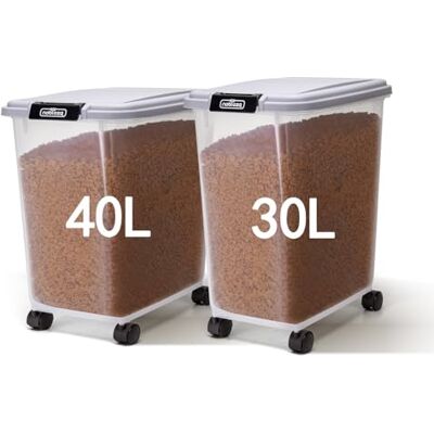 Nobleza Recipiente de Comida para Animais de Estimação 30+40L, Caixa de Alimentos para Animais de Estimação com Rodas, Tampa Basculante, Hermética, Transparente, Rodas e Colher, para Cães e Gatos Nobleza Recipiente de Comida para Animais de Estimação 30+40L, Caixa de Alimentos para Animais de Estimação com Rodas, Tampa Basculante, Hermética, Transparente, Rodas e Colher, para Cães e Gatos