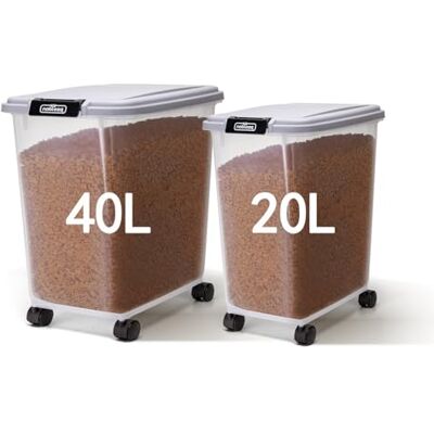 Nobleza Recipiente de Comida para Animais de Estimação , Caixa de Alimentos para Animais de Estimação com Rodas, Tampa Basculante, Hermética, Transparente, Rodas e Colher, para Cães e Gatos Nobleza Recipiente de Comida para Animais de Estimação , Caixa de Alimentos para Animais de Estimação com Rodas, Tampa Basculante, Hermética, Transparente, Rodas e Colher, para Cães e Gatos