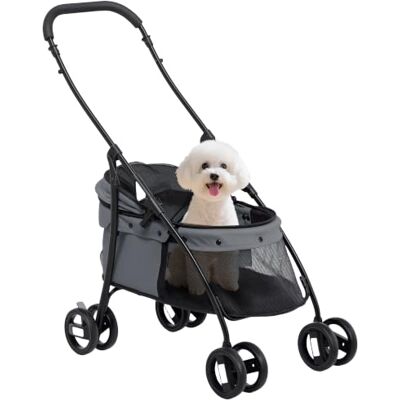 PawHut Carrinho dobrável para cães pequenos carga 10 kg cinzento Carrinho para animais de estimação, janelas de malha, almofada lavável, correias de segurança, armação de aço PawHut Carrinho dobrável para cães pequenos carga 10 kg cinzento Carrinho para animais de estimação, janelas de malha, almofada lavável, correias de segurança, armação de aço