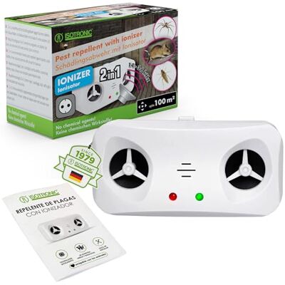 ISOTRONIC Repelente de pragas com ionizador para proteção contra ratos, roedores, aranhas, baratas em casa, porão, uso flexível, ecológico e ecológico ISOTRONIC Repelente de pragas com ionizador para proteção contra ratos, roedores, aranhas, baratas em casa, porão, uso flexível, ecológico e ecológico