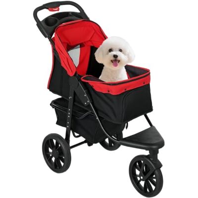 PawHut Carrito para Perros Plegable con 3 Ruedas 109,5x57,5x106,5 cm Rojo Carrinho para animais de estimação, carrinho para cães pequenos, janelas de malha, cesta, correias de segurança, carga 25 kg PawHut Carrito para Perros Plegable con 3 Ruedas 109,5x57,5x106,5 cm Rojo Carrinho para animais de estimação, carrinho para cães pequenos, janelas de malha, cesta, correias de segurança, carga 25 kg