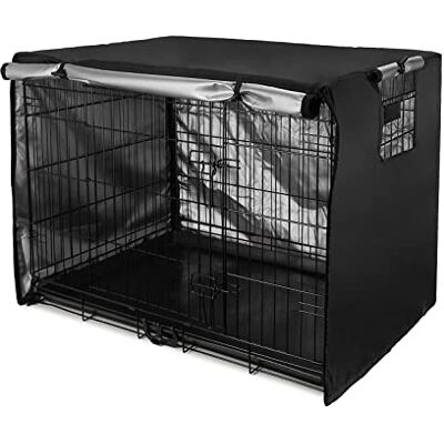 Sensong Capa de gaiola para cão impermeável porta dupla para cães à prova de vento durável 420D de poliéster gaiola proteção interior ao ar livre cobertura preta 48 polegadas Sensong Capa de gaiola para cão impermeável porta dupla para cães à prova de vento durável 420D de poliéster gaiola proteção interior ao ar livre cobertura preta 48 polegadas