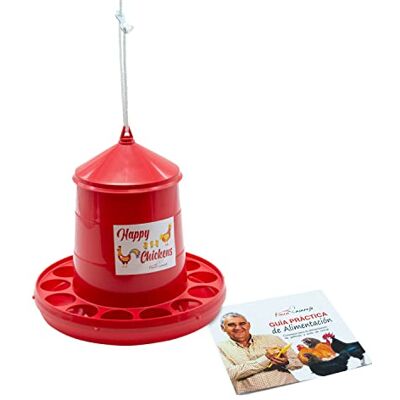 FINCA CASAREJO Alimentador para galinhas com sistema anti-espilfarro Tolva Happy Chickens 2 kg plástico resistente para conservar alimentos inclui um guia prático de alimentação FINCA CASAREJO Alimentador para galinhas com sistema anti-espilfarro Tolva Happy Chickens 2 kg plástico resistente para conservar alimentos inclui um guia prático de alimentação