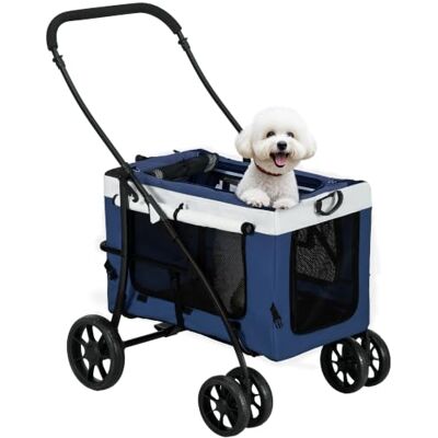 PawHut Carrinho para cães 4 em 1, dobrável para pequenos, 10 kg, azul Carrinho para cães, transporte para animais de estimação com vagão removível, almofada PawHut Carrinho para cães 4 em 1, dobrável para pequenos, 10 kg, azul Carrinho para cães, transporte para animais de estimação com vagão removível, almofada