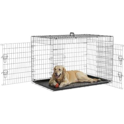 PawHut Transportadora de Cães de 2 Portas Gaiola de Arame para Cães Dobrável com Alça Aço 121x74,5x81 cm Preto PawHut Transportadora de Cães de 2 Portas Gaiola de Arame para Cães Dobrável com Alça Aço 121x74,5x81 cm Preto