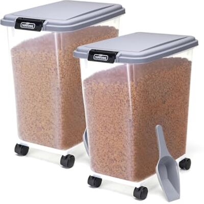 Nobleza 2 peças recipiente de alimentos para animais de estimação 30 l, animais de estimação caixa de alimentos com rodas recipiente, tampa dobrável, hermética, transparente, rodas e pá, para comida para cães e gatos Nobleza 2 peças recipiente de alimentos para animais de estimação 30 l, animais de estimação caixa de alimentos com rodas recipiente, tampa dobrável, hermética, transparente, rodas e pá, para comida para cães e gatos