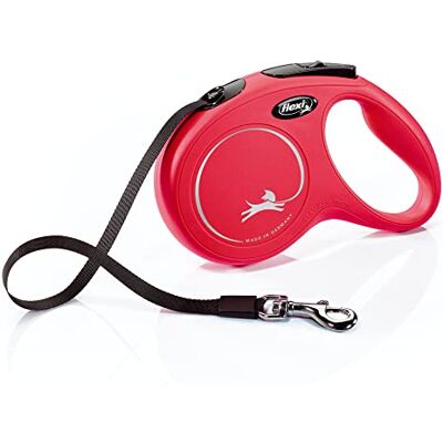FLEXI Trela retrátil clássica para cão (fita), 16 pés, médio, vermelho, (modelo: CL2MT5.250.R) FLEXI Trela retrátil clássica para cão (fita), 16 pés, médio, vermelho, (modelo: CL2MT5.250.R)