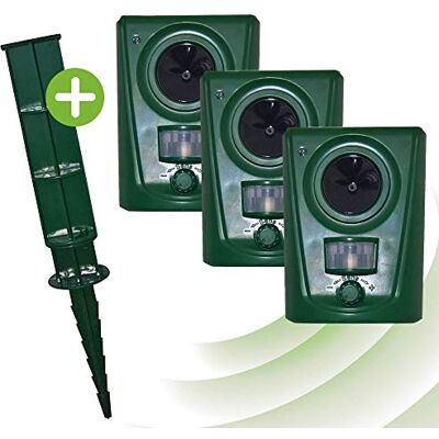 ISOTRONIC Repelente ultrassónico para animais selvagens, pássaros, cães, gatos e martas. Dispositivo repelente a pilhas com estaca para jardim. Âmbito eficaz de 60 m² (3 unidades). ISOTRONIC Repelente ultrassónico para animais selvagens, pássaros, cães, gatos e martas. Dispositivo repelente a pilhas com estaca para jardim. Âmbito eficaz de 60 m² (3 unidades).