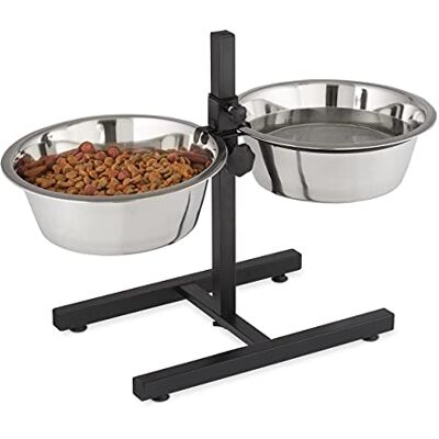 Relaxdays Alimentadores elevados cães, 4,5 l, tigela para beber, aço inoxidável, altura regulável, antiderrapante, prateado Relaxdays Alimentadores elevados cães, 4,5 l, tigela para beber, aço inoxidável, altura regulável, antiderrapante, prateado
