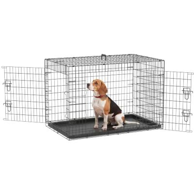 PawHut Jaula Dobrável para Cães Transportador para Cães com 2 Portas Bandeja Removível e Alça de Transporte 92x57x62,5 cm Preto PawHut Jaula Dobrável para Cães Transportador para Cães com 2 Portas Bandeja Removível e Alça de Transporte 92x57x62,5 cm Preto