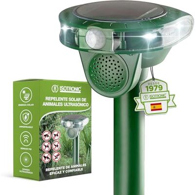 ISOTRONIC Repelente solar para gatos, cães, raposa e guaxinins, repelente ultrassónico para gatos para o jardim, repelente para cães com um alcance eficaz de 40 m² (1 unidade) ISOTRONIC Repelente solar para gatos, cães, raposa e guaxinins, repelente ultrassónico para gatos para o jardim, repelente para cães com um alcance eficaz de 40 m² (1 unidade)