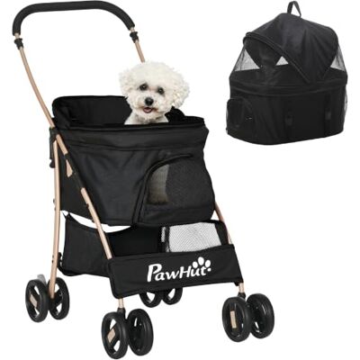 PawHut Carrinho dobrável para cães 3 em 1 vagão desmontável 15 kg preto Carrinho para animais de estimação, carrinho para cães pequenos, cesta de arrumação, correias de segurança e almofada PawHut Carrinho dobrável para cães 3 em 1 vagão desmontável 15 kg preto Carrinho para animais de estimação, carrinho para cães pequenos, cesta de arrumação, correias de segurança e almofada