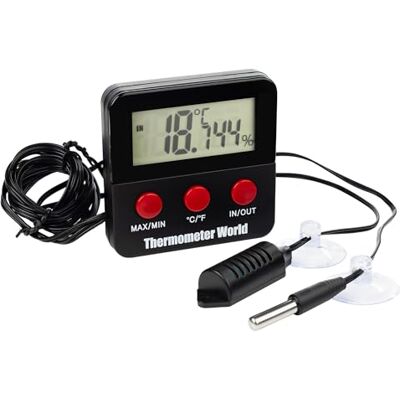Thermometer World Termómetro higrómetro digital com sensores remotos, ideal para tanques de répteis, terrários, viveiros, criadoras e incubadoras Thermometer World Termómetro higrómetro digital com sensores remotos, ideal para tanques de répteis, terrários, viveiros, criadoras e incubadoras