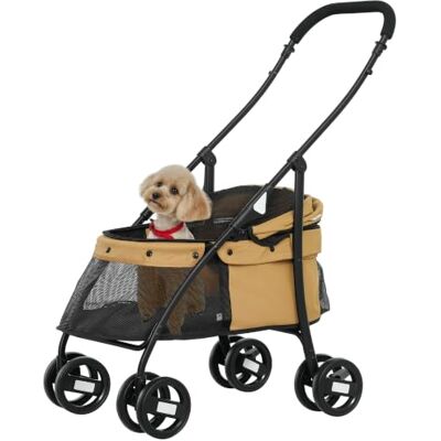PawHut Carrinho dobrável para cães pequenos carga 10 kg café Carrinho para animais de estimação, janelas de malha, almofada lavável, correias de segurança, armação de aço PawHut Carrinho dobrável para cães pequenos carga 10 kg café Carrinho para animais de estimação, janelas de malha, almofada lavável, correias de segurança, armação de aço
