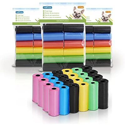 Nobleza Sacos de cão para cacho, 1080 unidades sacos de excrementos para cães, extra grosso, forte e à prova. 12 rolos por pacote, 72 rolos, 5 cores Nobleza Sacos de cão para cacho, 1080 unidades sacos de excrementos para cães, extra grosso, forte e à prova. 12 rolos por pacote, 72 rolos, 5 cores