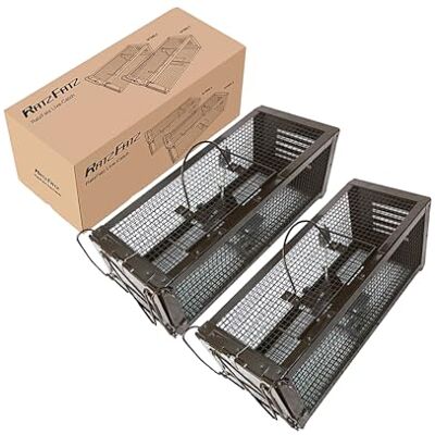 RatzFatz Pacote de duas gaiolas armadilhas, armadilha para rato, desratização humanitária profissional, jardim e casa, conjunto de armadilhas para animais, coelhos e hamsteres, sensibilidade ajustável, multiusos RatzFatz Pacote de duas gaiolas armadilhas, armadilha para rato, desratização humanitária profissional, jardim e casa, conjunto de armadilhas para animais, coelhos e hamsteres, sensibilidade ajustável, multiusos