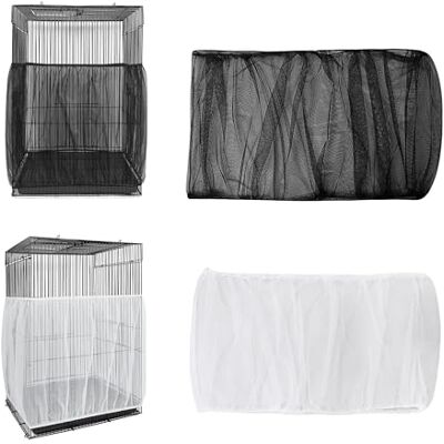 PYSEOSISE 2 peças capa gaiola de pássaros, coletor de penas, grade gaiola para papagaios ajustável capa para gaiola de pássaros universal recetor de sementes para pássaros, preto e branco PYSEOSISE 2 peças capa gaiola de pássaros, coletor de penas, grade gaiola para papagaios ajustável capa para gaiola de pássaros universal recetor de sementes para pássaros, preto e branco