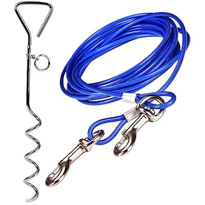 CtopoGo Trela de cão (3 M / 5 m / 10 m) com espiga de estábulo em terra espiral de 46 cm- saída para pátio ao ar livre e acampar cães pequenos a médios (3 m, azul) CtopoGo Trela de cão (3 M / 5 m / 10 m) com espiga de estábulo em terra espiral de 46 cm- saída para pátio ao ar livre e acampar cães pequenos a médios (3 m, azul)