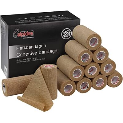 ALPIDEX 12 Rolos de Ligadura Adesiva 10 cm x 4,5 m Ligadura Adesiva Envoltura Fita Esportiva Bandagem Autoadesiva Mão Joelhos Tornozelo Vet Wrap para Cão Gato Cavalo, Cor: bege ALPIDEX 12 Rolos de Ligadura Adesiva 10 cm x 4,5 m Ligadura Adesiva Envoltura Fita Esportiva Bandagem Autoadesiva Mão Joelhos Tornozelo Vet Wrap para Cão Gato Cavalo, Cor: bege