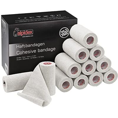 ALPIDEX 12 Rolos de Ligadura Adesiva 10 cm x 4,5 m Venda Cohesiva Envoltura Fita Esportiva Bandagem Autoadesiva Mão Joelhos Tornozelo Vet Wrap para Cachorro Gato Cavalo, Cor: Branco ALPIDEX 12 Rolos de Ligadura Adesiva 10 cm x 4,5 m Venda Cohesiva Envoltura Fita Esportiva Bandagem Autoadesiva Mão Joelhos Tornozelo Vet Wrap para Cachorro Gato Cavalo, Cor: Branco