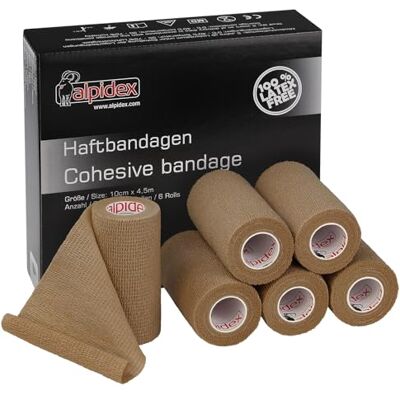 ALPIDEX 6 rolos fita adesiva 10 cm x 4,5 m fita adesiva envoltório ape desportiva bandagem autocolante mão joelhos tornozelo Vet Wrap cão gato cavalo, cor: bege ALPIDEX 6 rolos fita adesiva 10 cm x 4,5 m fita adesiva envoltório ape desportiva bandagem autocolante mão joelhos tornozelo Vet Wrap cão gato cavalo, cor: bege