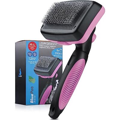 BluePet Escova para cães e gatos de pelo longo Elimina suavemente a camada interna, emaranhados e nós ZupfZeug versão 2.0 com botão de limpeza para uso diário (azul) BluePet Escova para cães e gatos de pelo longo Elimina suavemente a camada interna, emaranhados e nós ZupfZeug versão 2.0 com botão de limpeza para uso diário (azul)