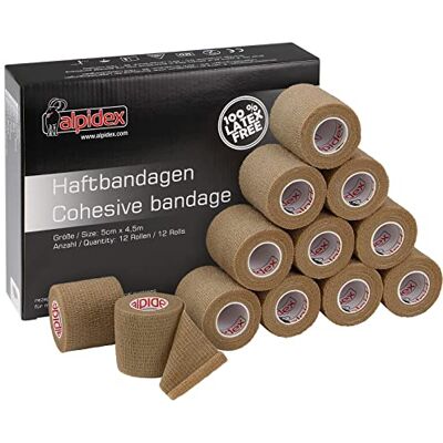 ALPIDEX 12 rolos fita adesiva 5 cm x 4,5 m fita adesiva envoltório ape desportiva bandagem autocolante mão joelhos tornozelo Vet Wrap cão gato cavalo, cor: bege ALPIDEX 12 rolos fita adesiva 5 cm x 4,5 m fita adesiva envoltório ape desportiva bandagem autocolante mão joelhos tornozelo Vet Wrap cão gato cavalo, cor: bege