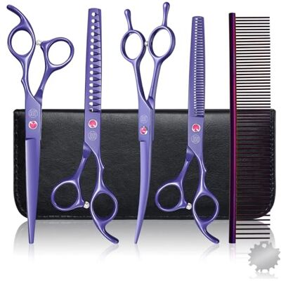 Moontay Conjunto de tesouras profissionais para cabeleireiro para cães, tesouras de higiene para animais de estimação de 7 polegadas/8 polegadas, tesouras de desbaste para cães com pente (7 polegadas Moontay Conjunto de tesouras profissionais para cabeleireiro para cães, tesouras de higiene para animais de estimação de 7 polegadas/8 polegadas, tesouras de desbaste para cães com pente (7 polegadas
