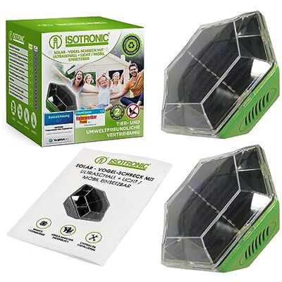 ISOTRONIC Afugentador ultrassónico solar contra pombos, pardais, gaivotas, corvos, gatos com ultrassons e flash Espanta gatos, aves Adequado para varanda, jardim, terraço e cultivo ISOTRONIC Afugentador ultrassónico solar contra pombos, pardais, gaivotas, corvos, gatos com ultrassons e flash Espanta gatos, aves Adequado para varanda, jardim, terraço e cultivo