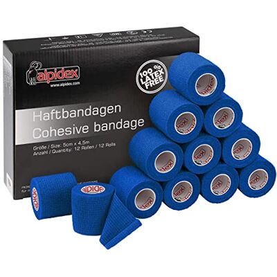 ALPIDEX 12 Rolos de Venda Adesiva 5 cm x 4,5 m Venda Cohesiva Envoltório Esportivo Fita Autoadesiva para Mão, Joelho, Tornozelo, Vet Wrap para Cães, Gatos, Cavalos, Cor: Azul ALPIDEX 12 Rolos de Venda Adesiva 5 cm x 4,5 m Venda Cohesiva Envoltório Esportivo Fita Autoadesiva para Mão, Joelho, Tornozelo, Vet Wrap para Cães, Gatos, Cavalos, Cor: Azul