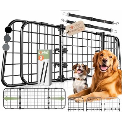 Lovpet ® Grelha de Segurança para Carro, Grelha de Separação Universal, Largura Ajustável, Apoios de Cabeça para a Bagageira do Carro, Inclui 2 Cintos de Segurança para Cães, Preto Lovpet ® Grelha de Segurança para Carro, Grelha de Separação Universal, Largura Ajustável, Apoios de Cabeça para a Bagageira do Carro, Inclui 2 Cintos de Segurança para Cães, Preto