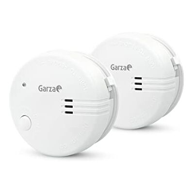 Garza Pacote de 2 detetores de fumo mini, design ultracompacto, sensor fotoelétrico, alarme 85 dB, bateria 9 V incluída, instalação sem cabos, indicador LED e botão de teste Garza Pacote de 2 detetores de fumo mini, design ultracompacto, sensor fotoelétrico, alarme 85 dB, bateria 9 V incluída, instalação sem cabos, indicador LED e botão de teste